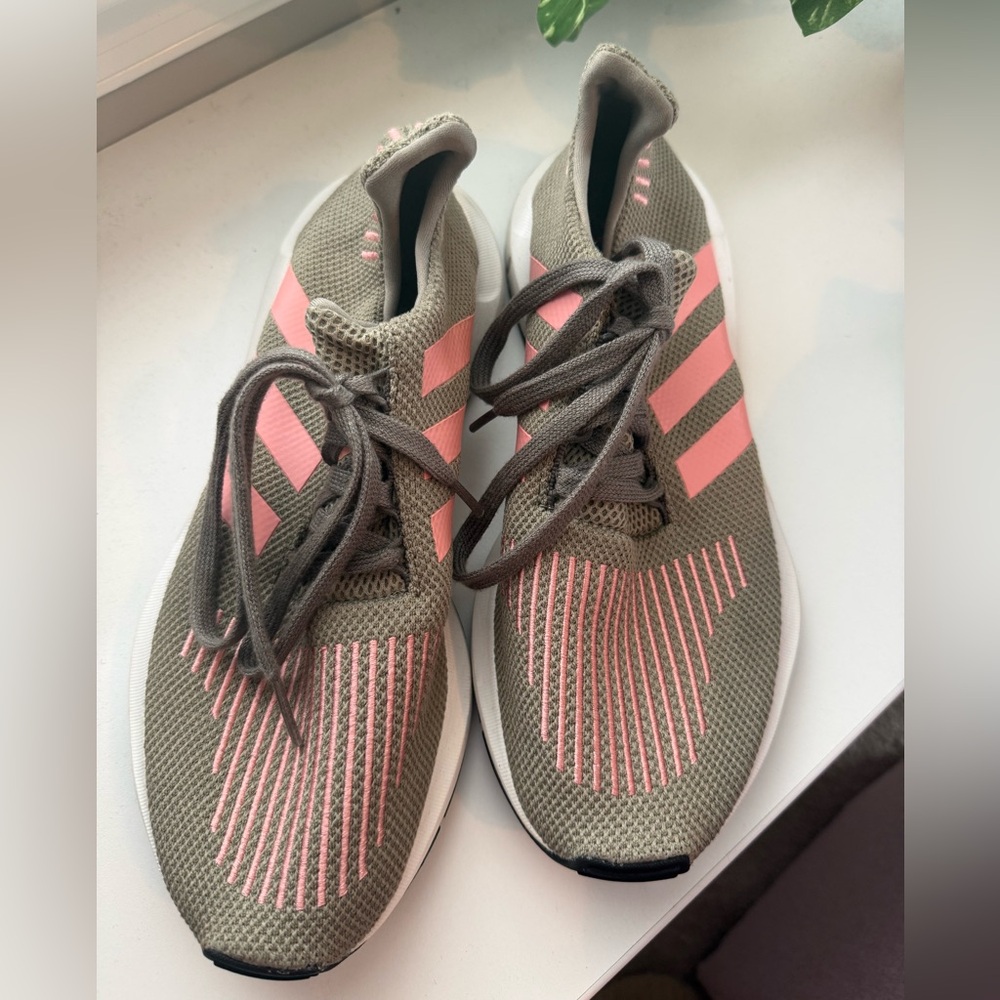 Adidas Women's Khaki and Pink Mesh Sneakers